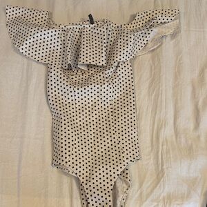 Lisa Marie Fernandez Cream and Black Polka Dot Bodysuit